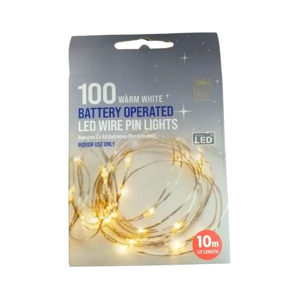 100 Warm White Led Wire Pin Lights Copper String
