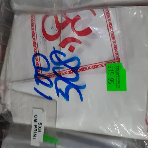 100pc 5x8 - White Om Print Bags