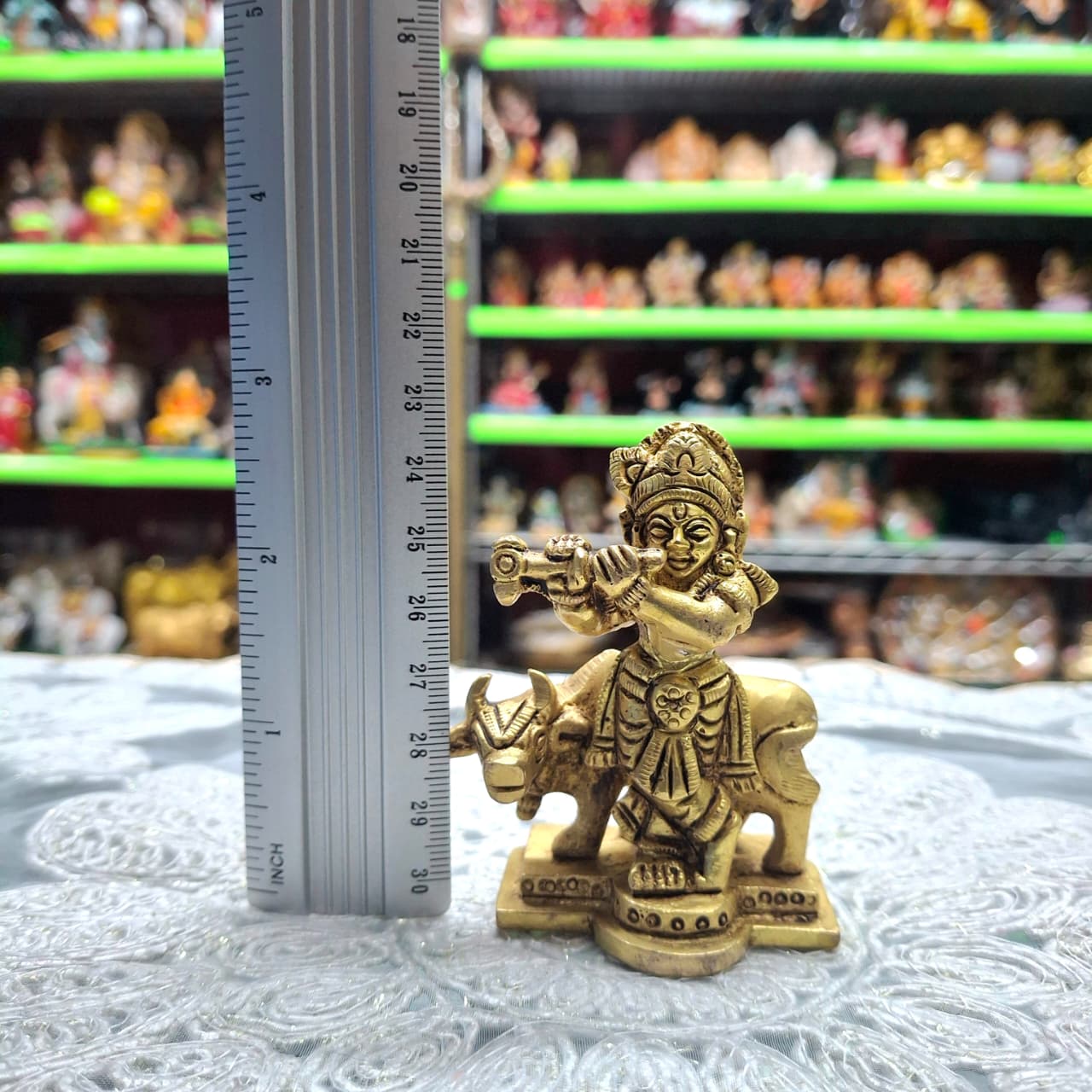 Brass Krishna With Cow Murti- Approx 3 Inches