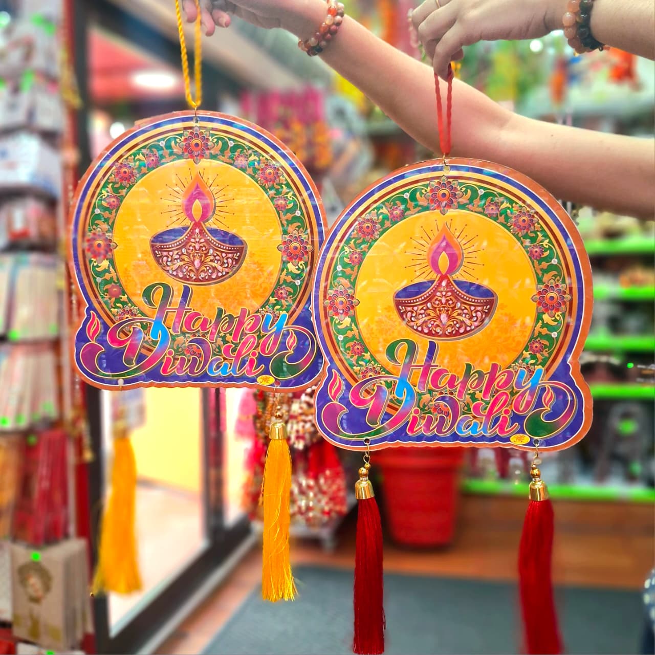 Happy Diwali With Diya Hanging Decor- Approx 9.5''x9''