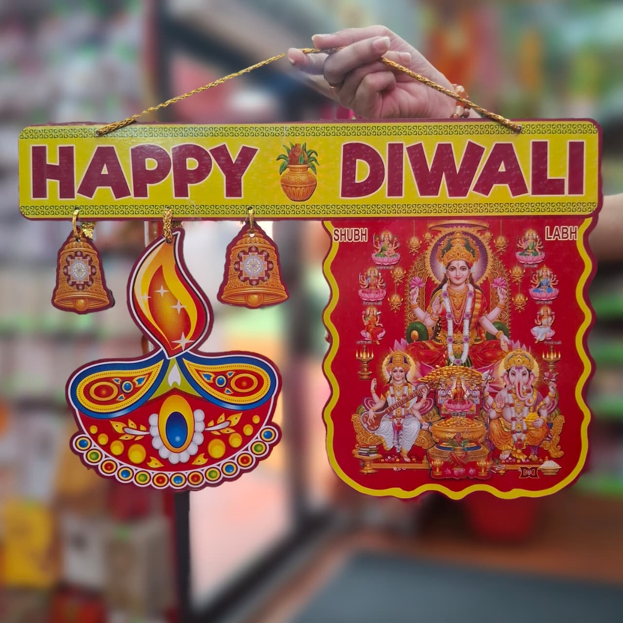 MDF Happy Diwali Hanging Decor Approx 17''x11.5''- #003