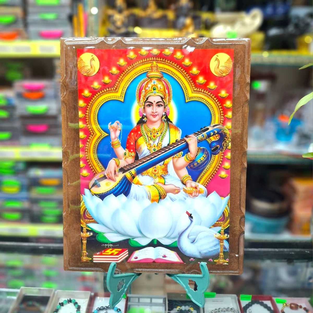 Glazed Saraswati Picture- Approx 14''x11''