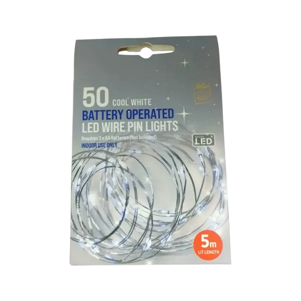50 Cool White Led Wire Pin Lights Sliver String
