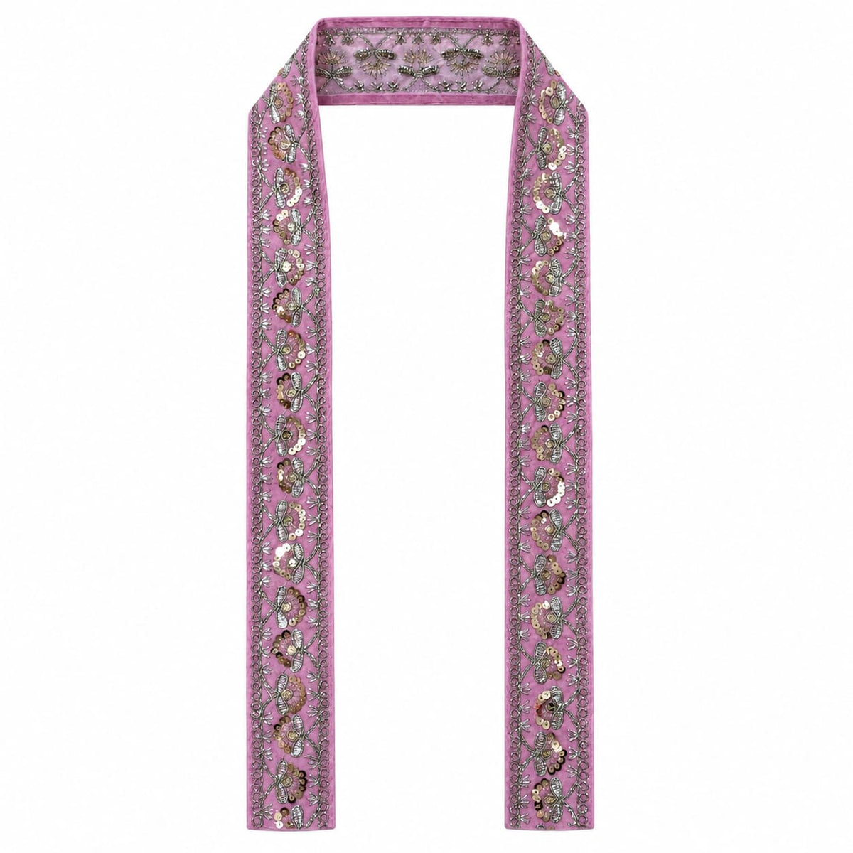 Pink & Gold Decorative Murti Shawl- Approx 40''x2''