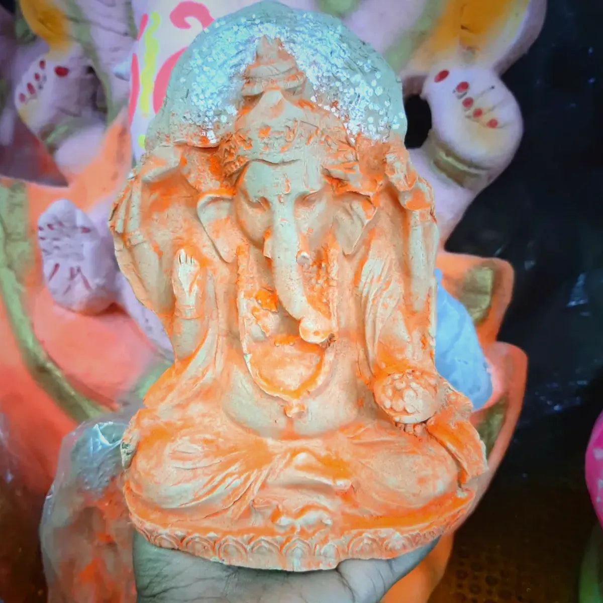 Eco Friendly Ganesh Murti (Gray With Ganesh Sindur) - 7" x 6"
