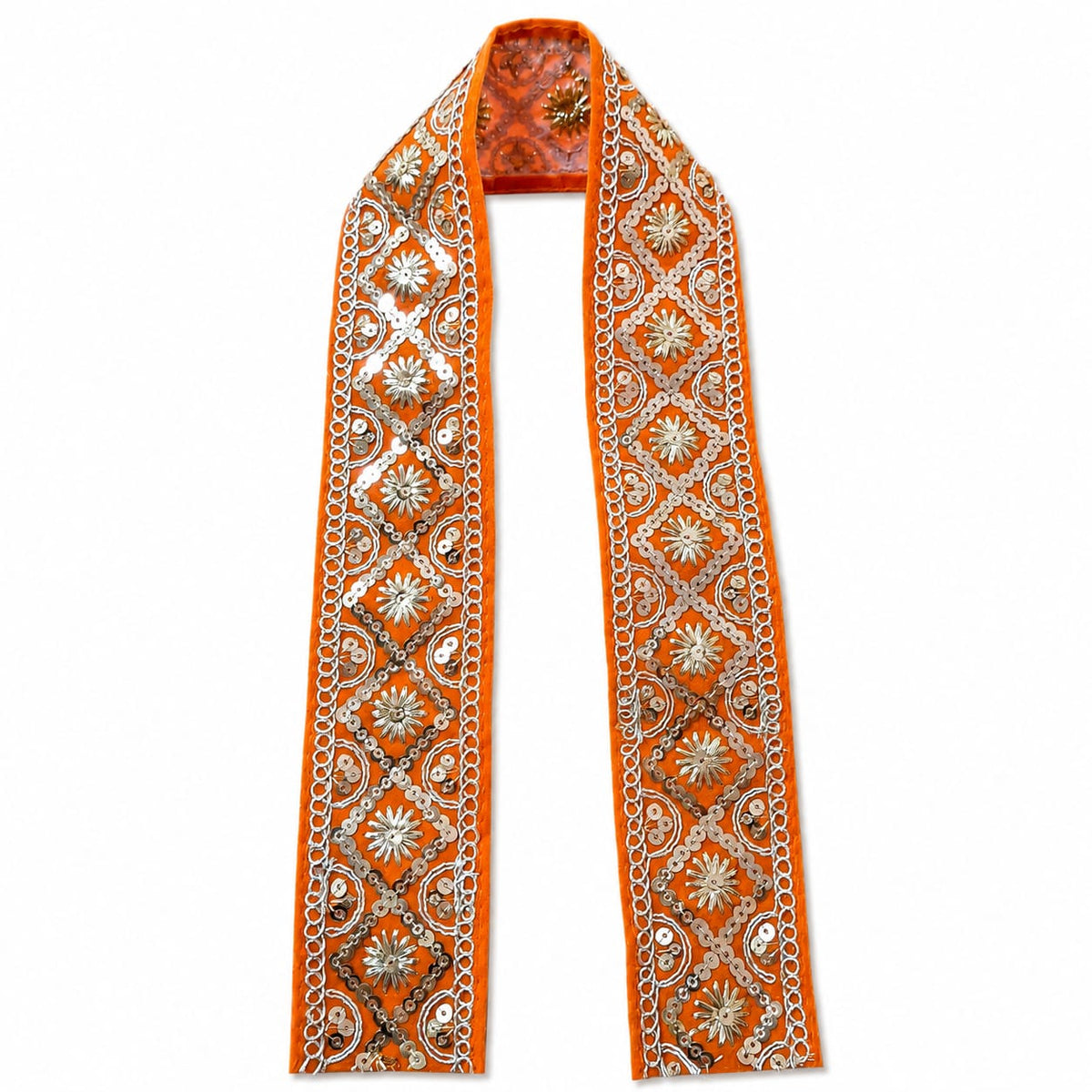 Orange & Gold Decorative Murti Shawl- Approx 25''x2''