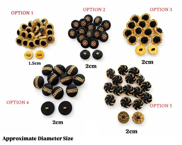 Black And Gold Buttons - Pack of 3