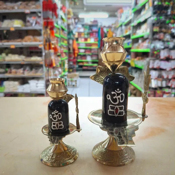 Brass Shiva Lingam With Dripping Lota - Black