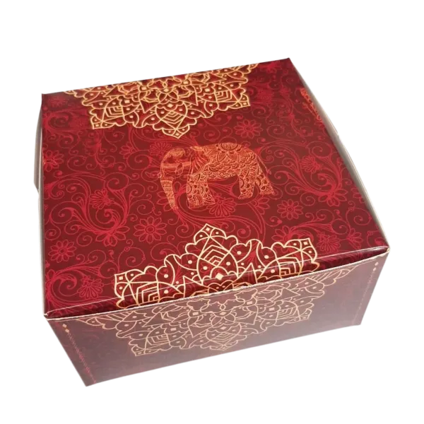 (Burgundy) Elephant And Mandala Sweet Box (4 x 4 x 2 Inches) (25 Boxes)