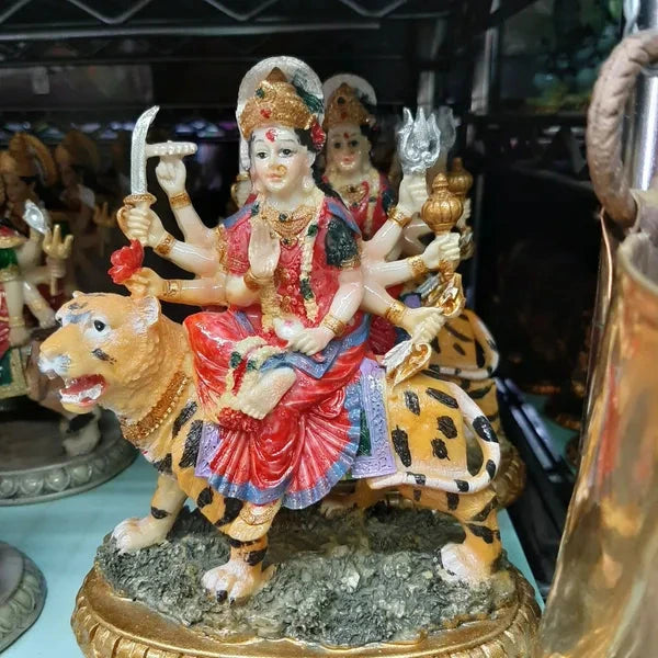 Durga On Tiger (Gold Base) -Height - 6 Inches Base - 5 X 3 Inches Approx