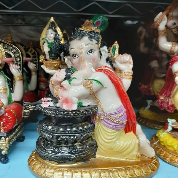 Ganesh Hugging Lingam -Height - 6 Inches Base - 5.5 x 3.5 Inches Approx