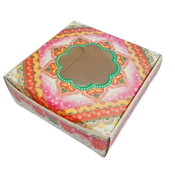 (White) Mandala With Flower Window ( 4 x 4 X 2 Inches) (10 Boxes)