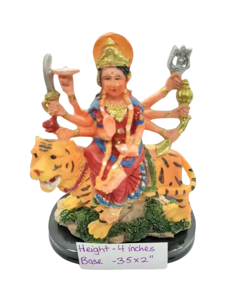 Durga On Tiger (Wood Base ) -Height- 4" Base- 3.5"x 2"