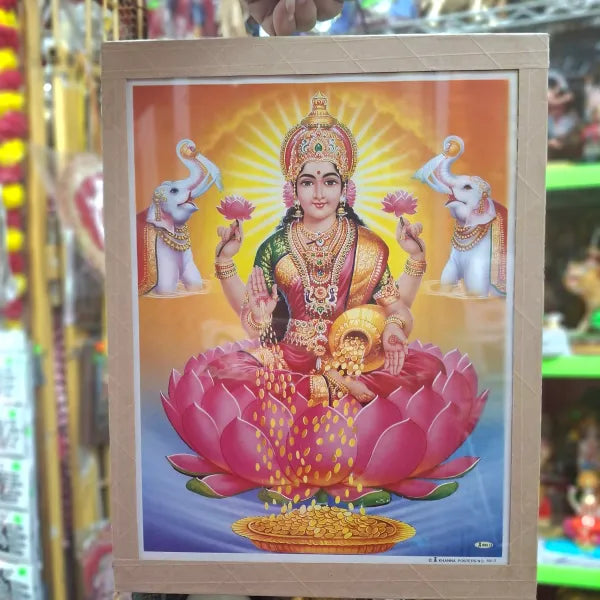 Laxmi On Lotus - 13'' x 10'' - (Glass Frame)